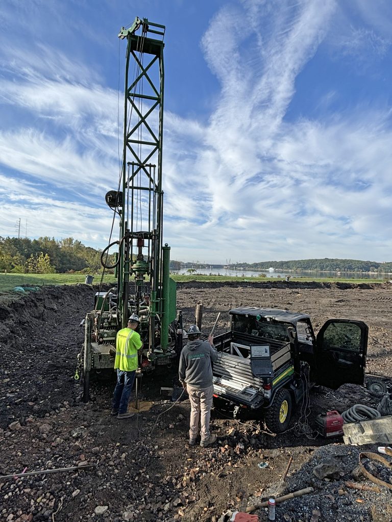 Test boring rig set up for Cone Penetration Testing.